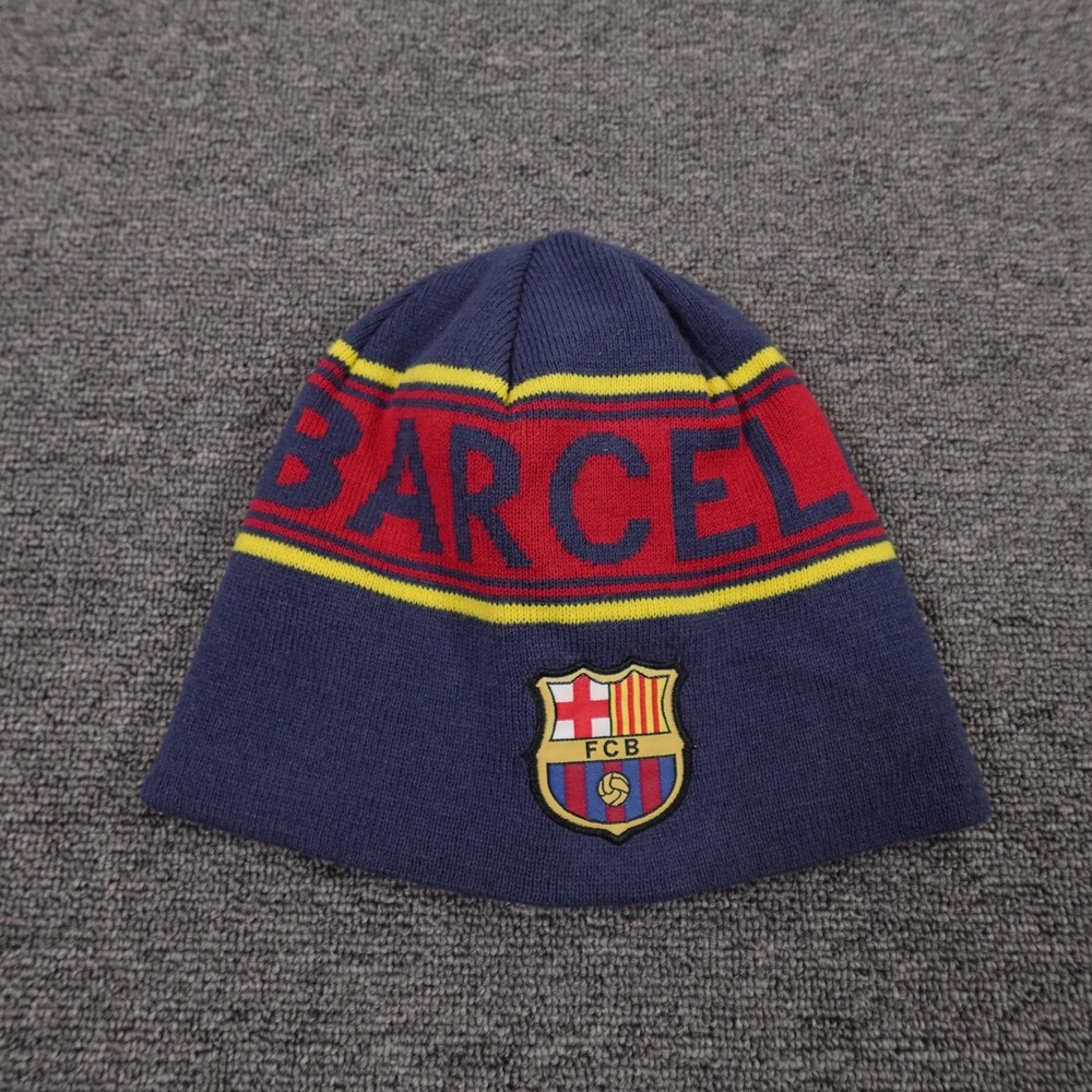 FC Barcelona Hat Beanie Mens One Size Blue Soccer Football Knit Crest FCB